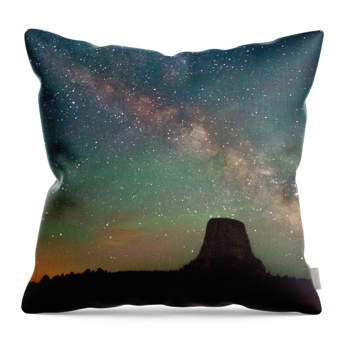 Milky Way Throw Pillow featuring the photograph Devils Tower Lights by Greni Graph