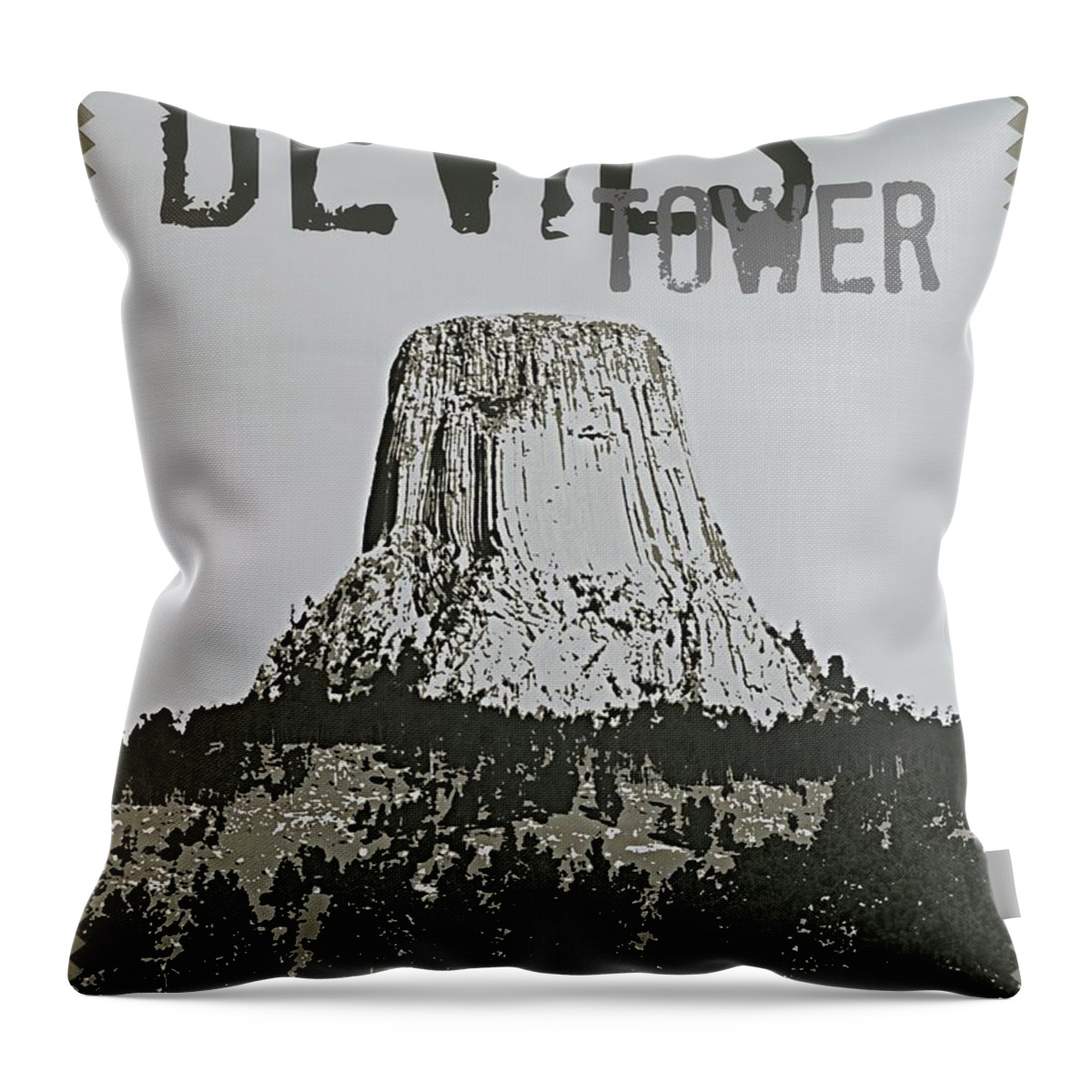 Devilstower Throw Pillow featuring the digital art Devils Tower Stamp by Troy Stapek