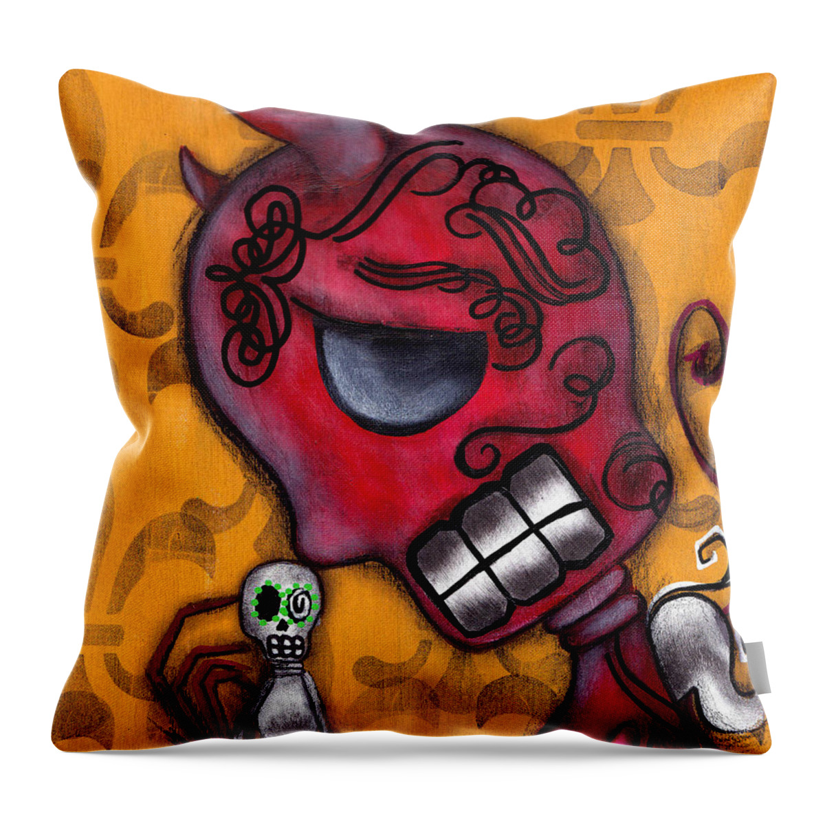 Day Of The Dead Throw Pillow featuring the painting Diablito by Abril Andrade