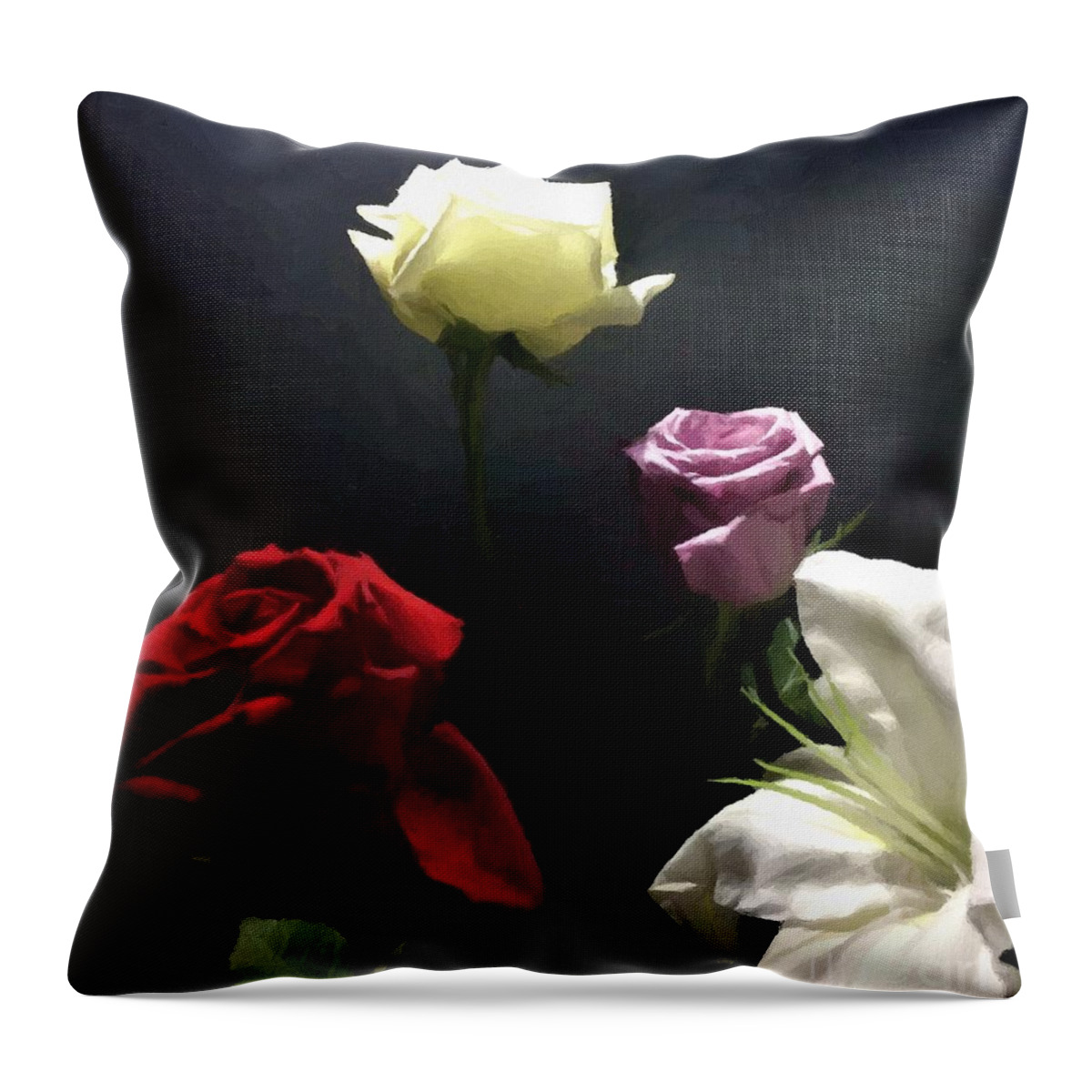 Digital Artwork Throw Pillow featuring the digital art Digital Painting Artwork Floral Bouquet by Delynn Addams