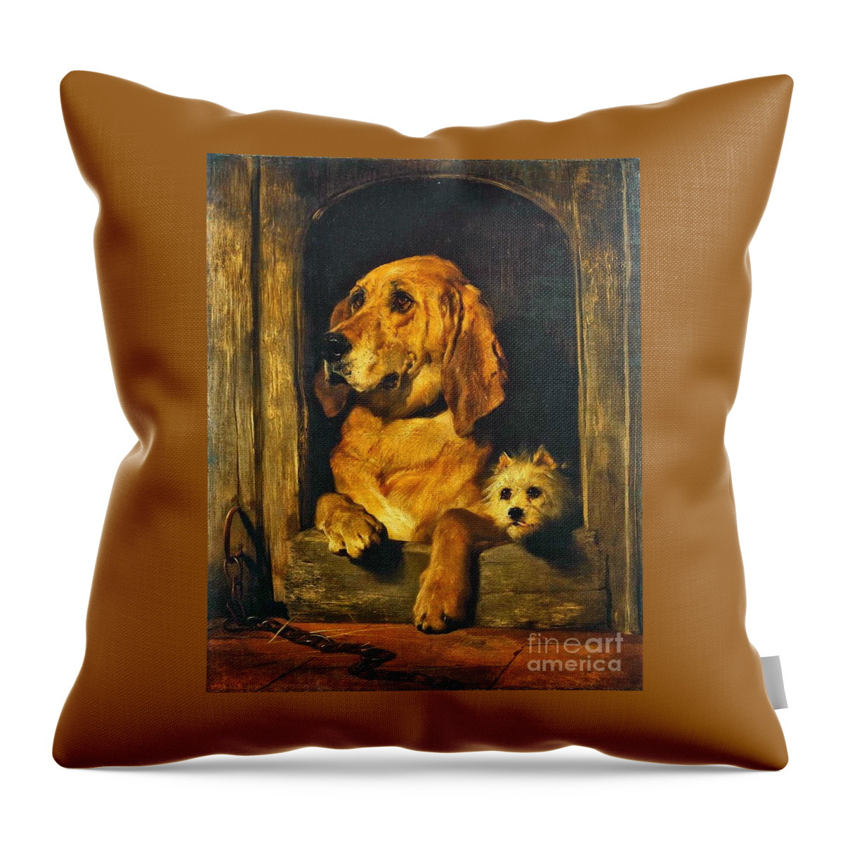 Sir Edwin Henry Landseer - Dignity And Impudence 1839 Throw Pillow featuring the painting Dignity and Impudence by MotionAge Designs