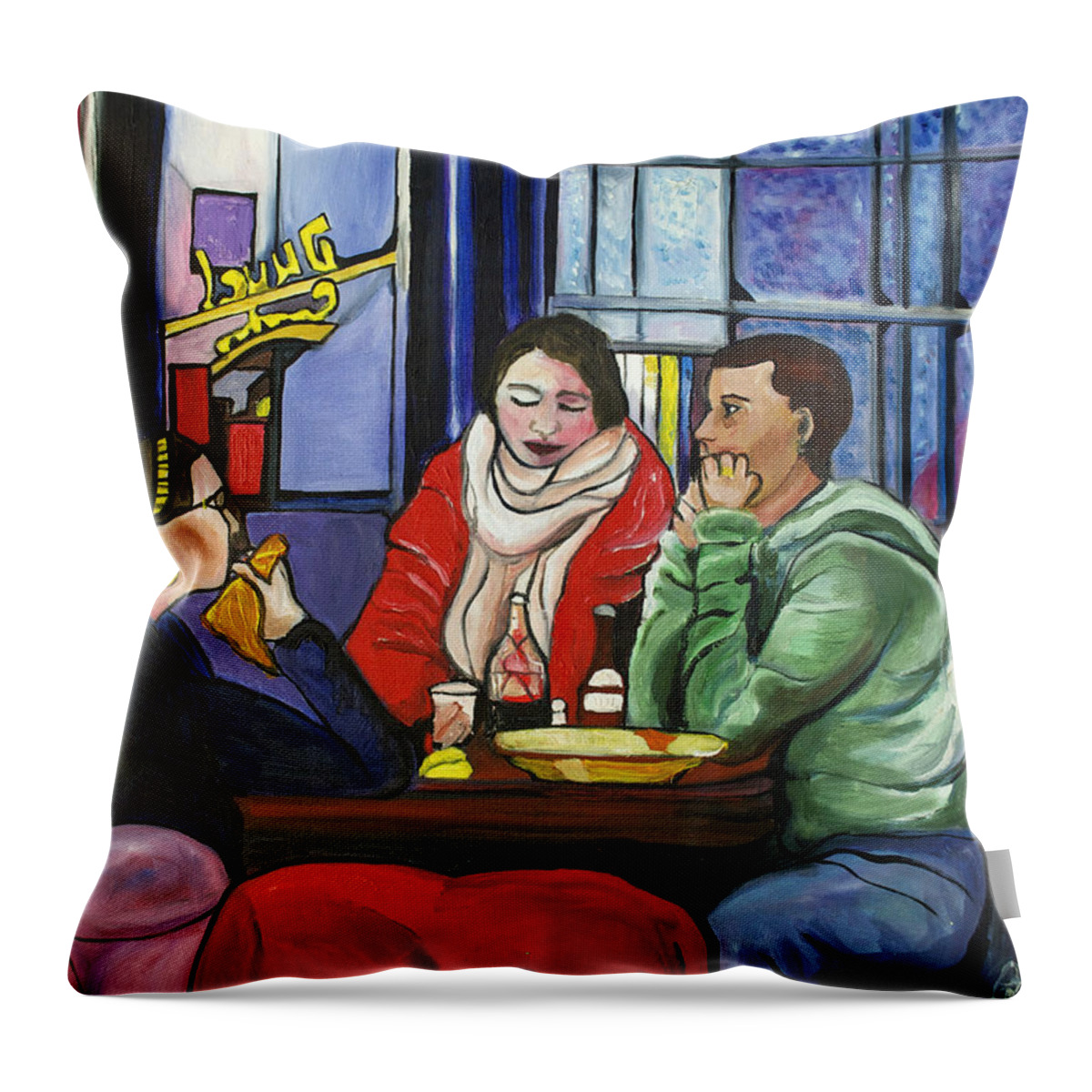 People Throw Pillow featuring the painting Dinner in Dam by Patricia Arroyo