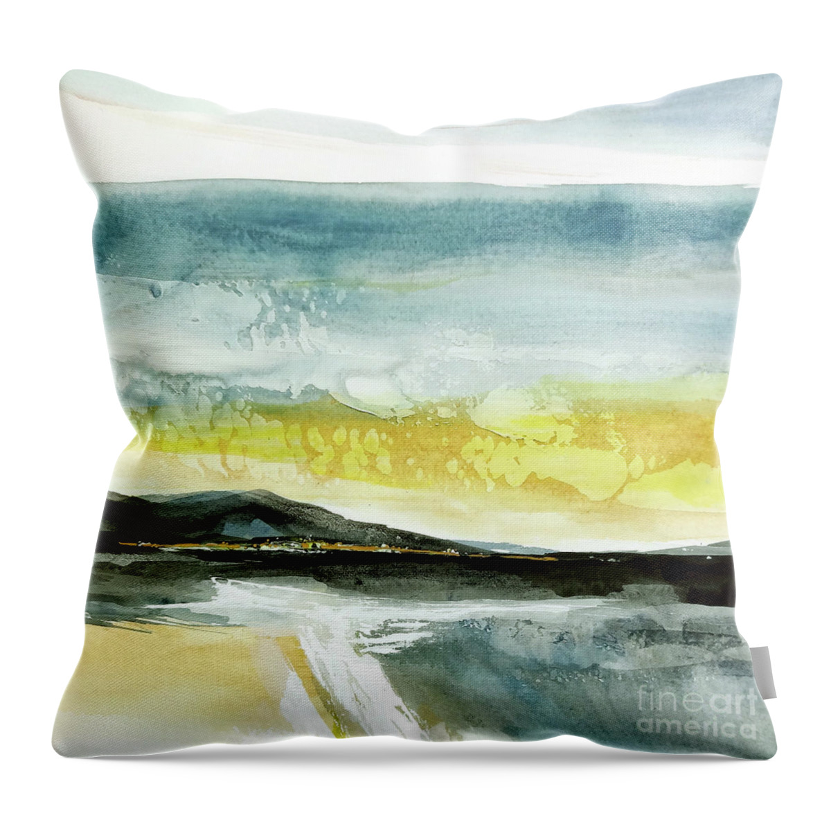 Original Watercolors Throw Pillow featuring the painting Distant City 1 by Chris Paschke