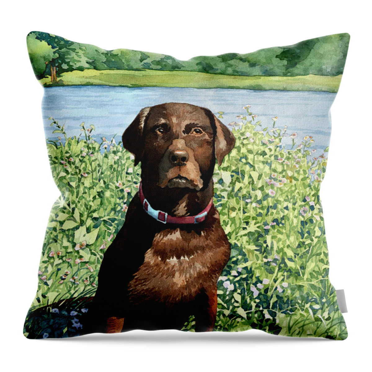 #portrait #dog #watercolor #painting #water #stateparks #hunting Throw Pillow featuring the painting Dog Portrait #1 by Mick Williams
