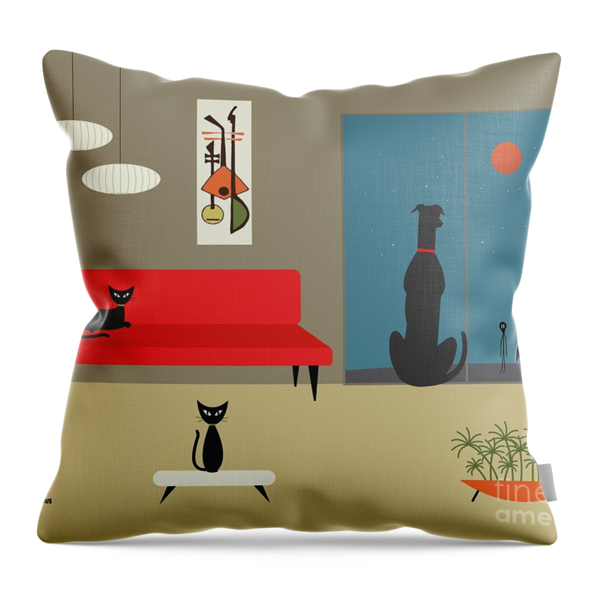Alien Throw Pillow featuring the digital art Dog Spies Alien by Donna Mibus