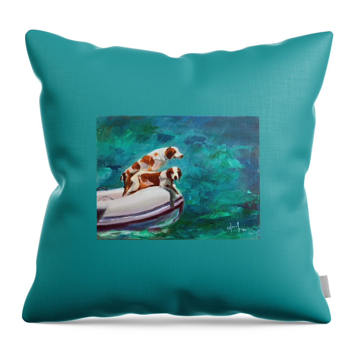 Hope Town Throw Pillow featuring the painting Doggy Boat Ride by Josef Kelly