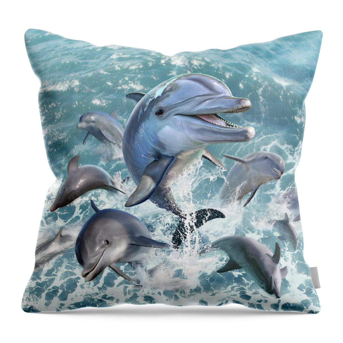 Dolphin Throw Pillow featuring the digital art Dolphin Jump by Jerry LoFaro