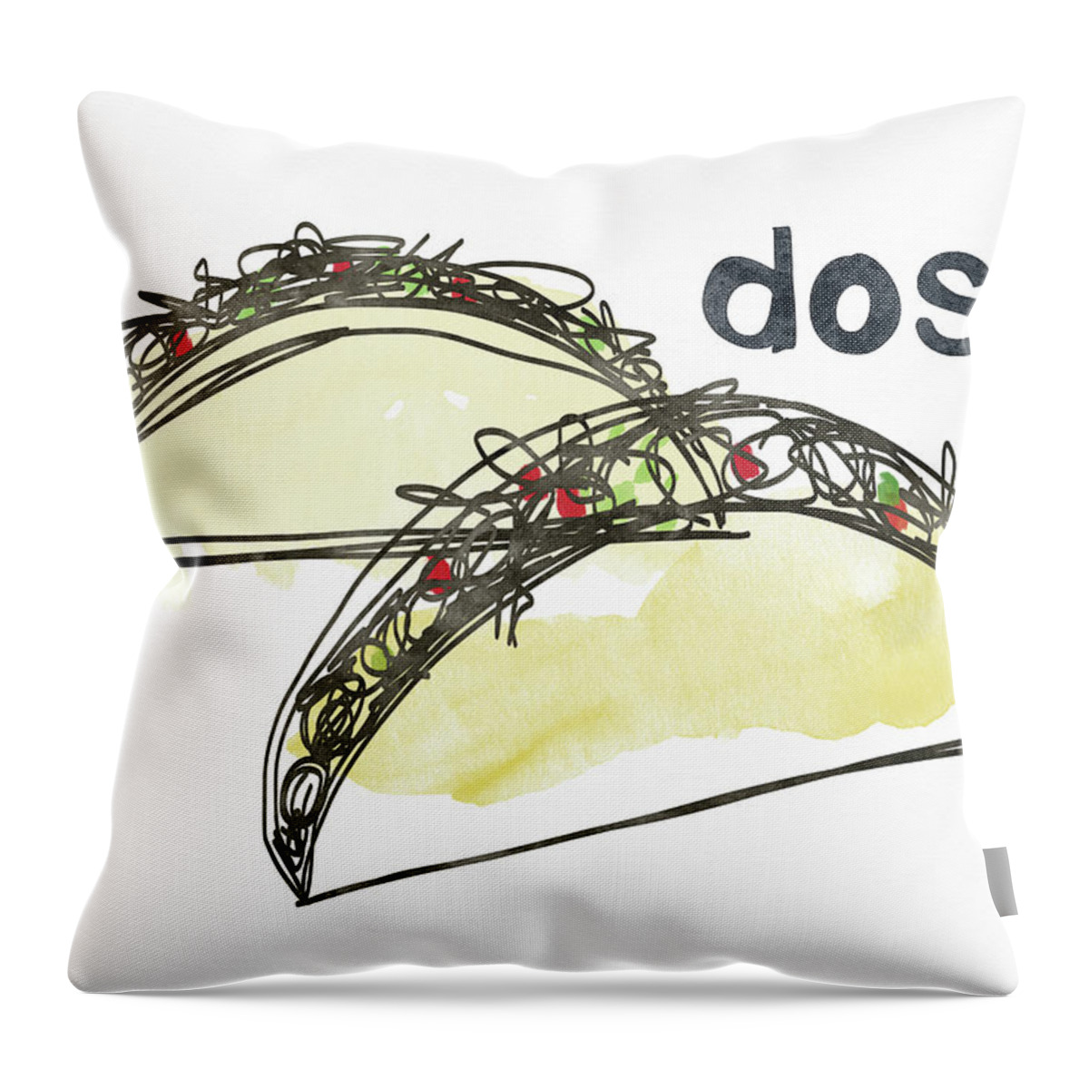 Tacos Throw Pillow featuring the painting Dos Tacos- Art by Linda Woods by Linda Woods