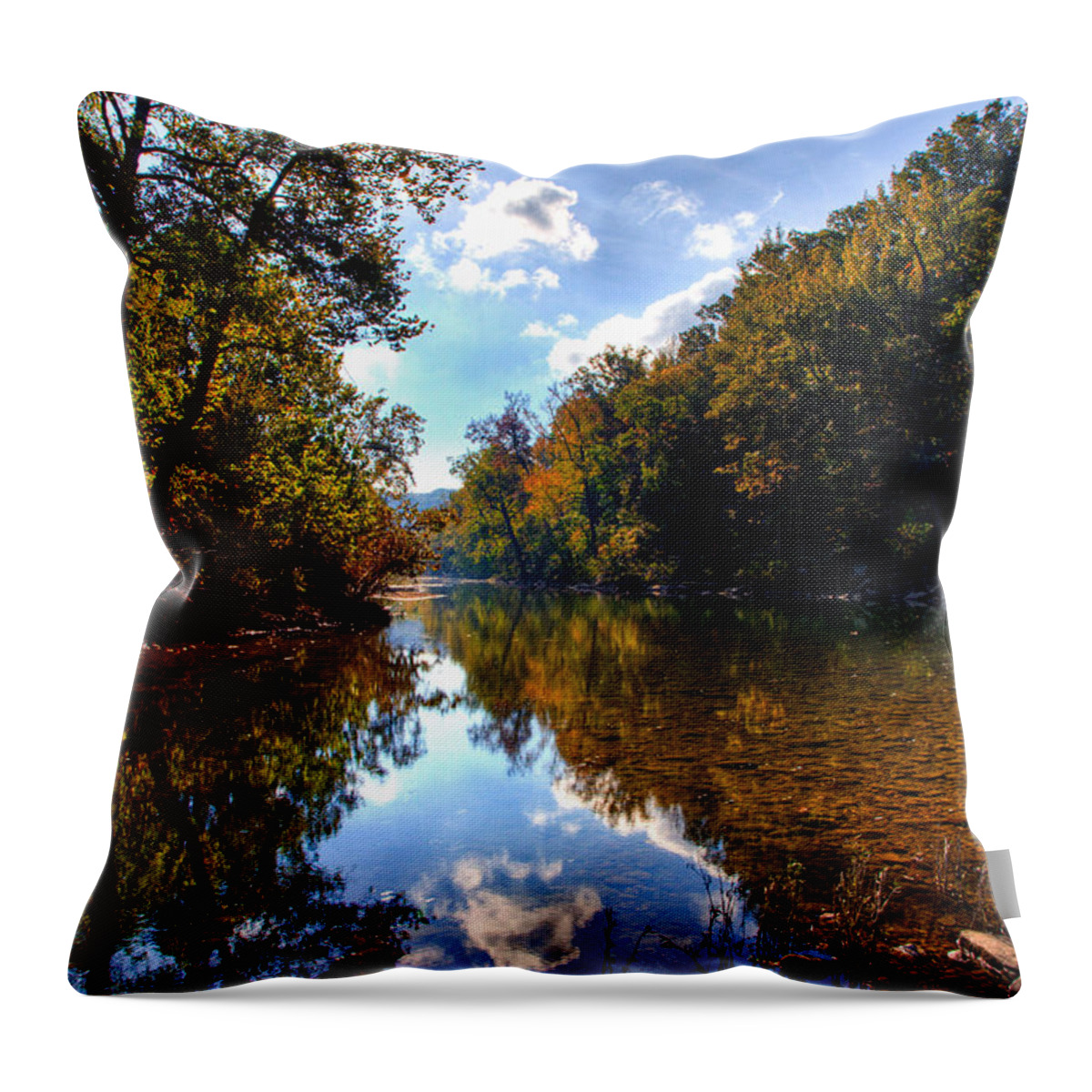 Ozark Campground Throw Pillow featuring the photograph Downriver at Ozark Campground by Michael Dougherty
