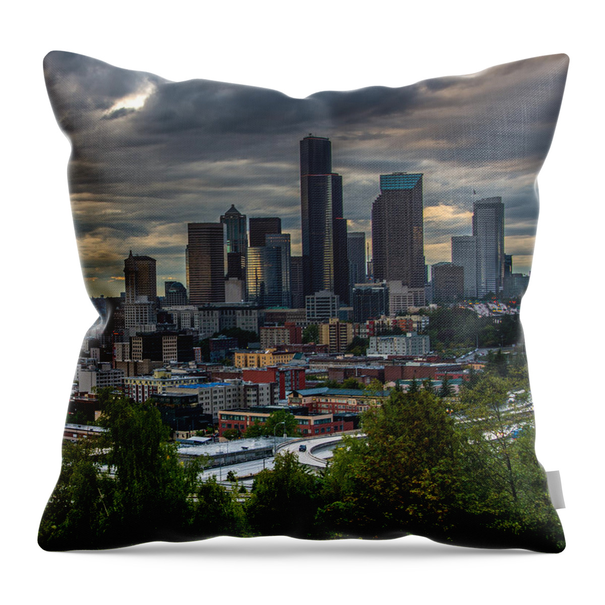 Clouds Throw Pillow featuring the photograph Downtown by Jerry Cahill
