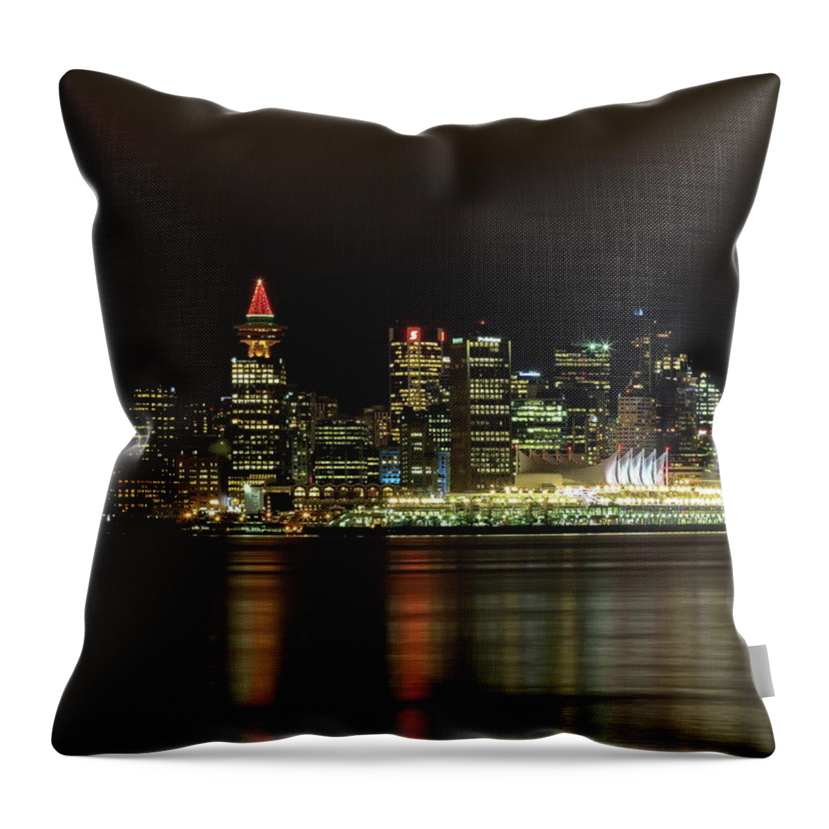 Alex Lyubar Throw Pillow featuring the photograph Downtown of Vancouver City night time by Alex Lyubar