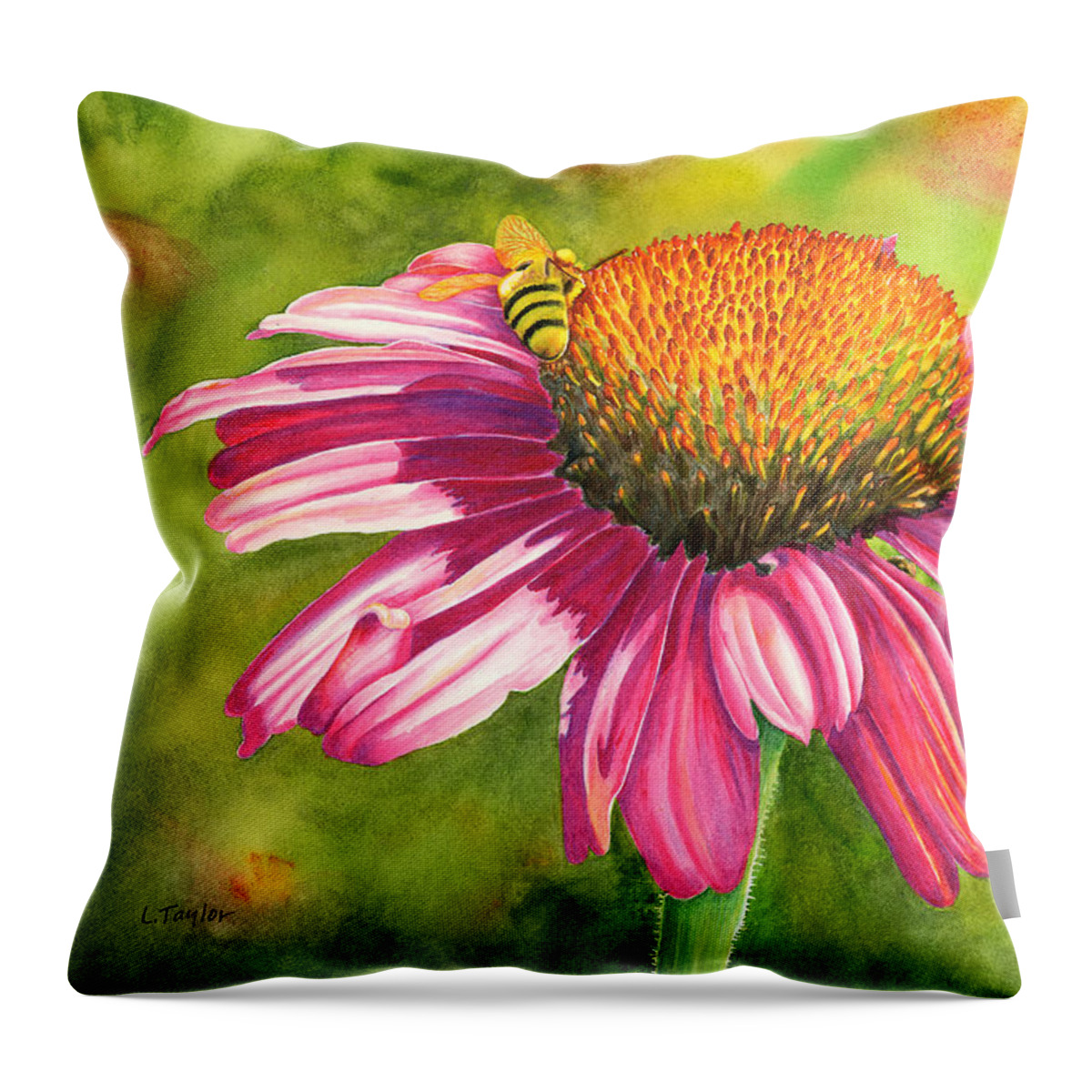 Large Floral Throw Pillow featuring the painting Drawn In by Lori Taylor