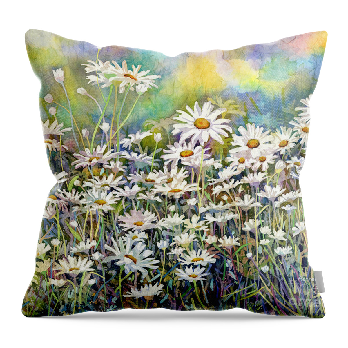 Daisy Throw Pillow featuring the painting Dreaming Daisies by Hailey E Herrera
