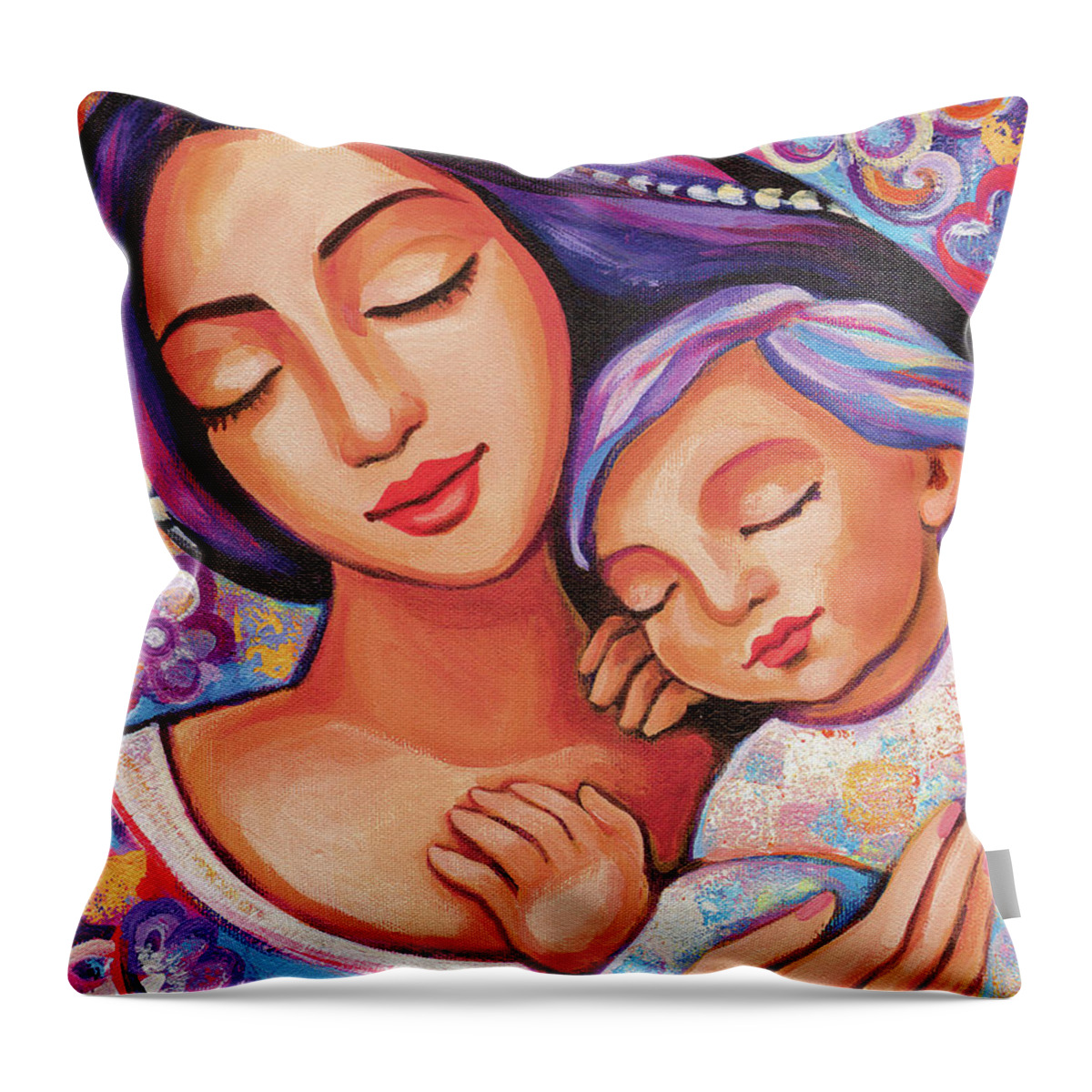 Mother And Child Throw Pillow featuring the painting Dreaming Together by Eva Campbell