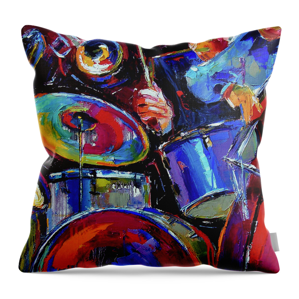 Jazz Throw Pillow featuring the painting Drums And Friends by Debra Hurd