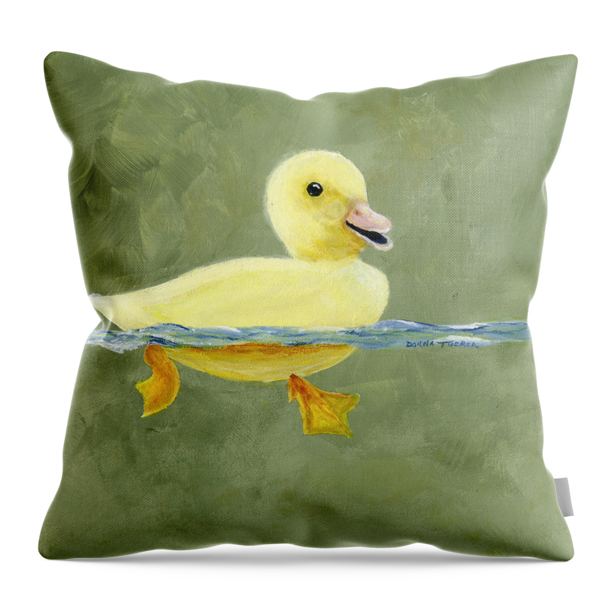 Duck Throw Pillow featuring the painting Duck on the Water by Donna Tucker