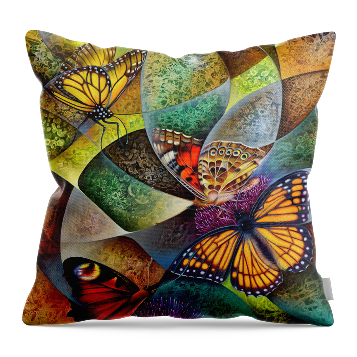 Butterflies Throw Pillow featuring the painting Dynamic Papalotl Series 2 - Diptych by Ricardo Chavez-Mendez