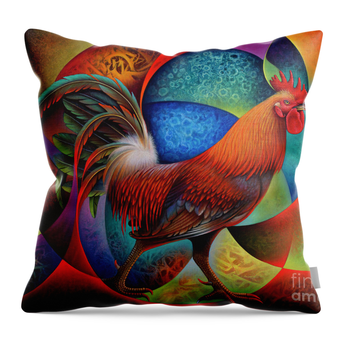 Rooster Throw Pillow featuring the painting Dynamic Rooster - 3D by Ricardo Chavez-Mendez