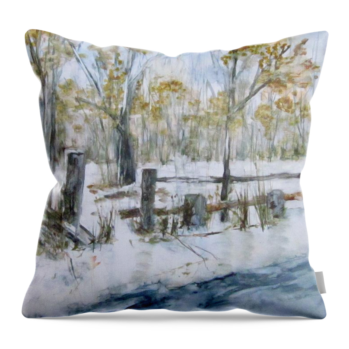 Early Spring Throw Pillow featuring the painting Early Spring Snow by Paula Pagliughi
