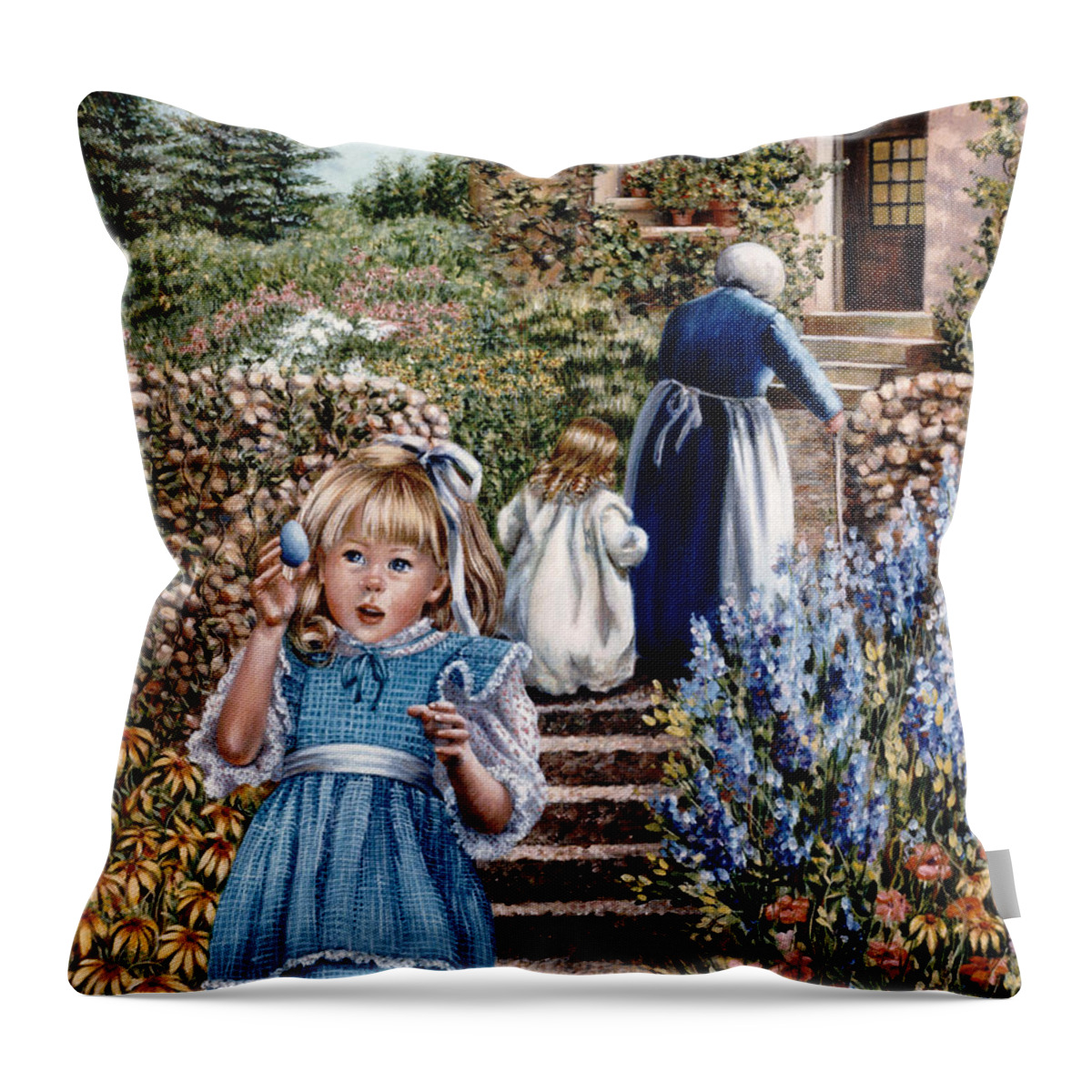 Children Throw Pillow featuring the painting Easter Egg by Marie Witte