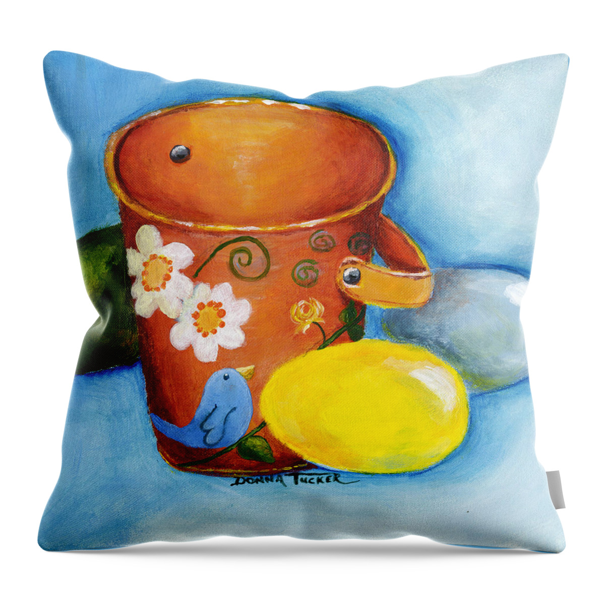 Easter Throw Pillow featuring the painting Easter Pail by Donna Tucker