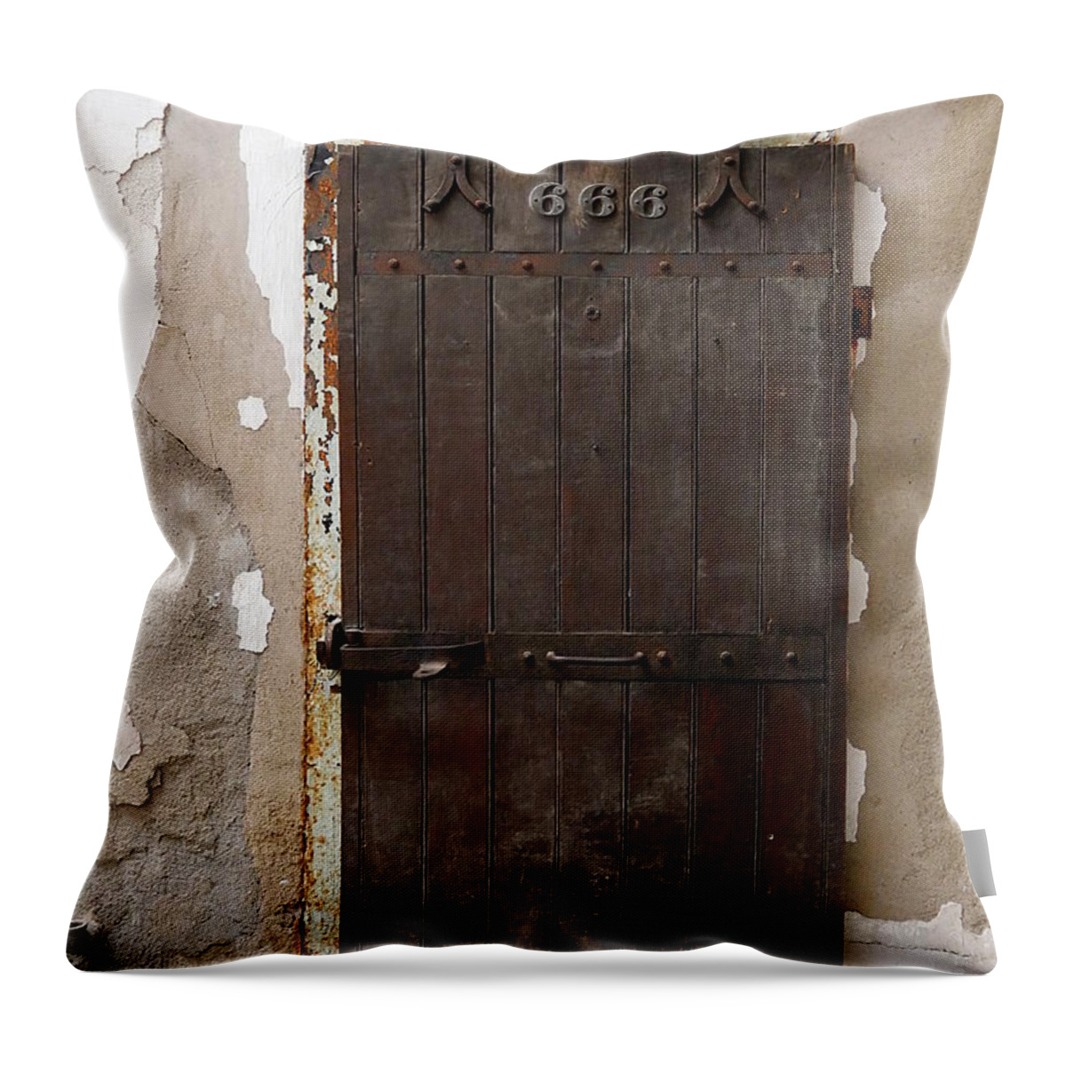 Urbex Throw Pillow featuring the photograph Eastern State Penitentiary - Devil's Door by Richard Reeve