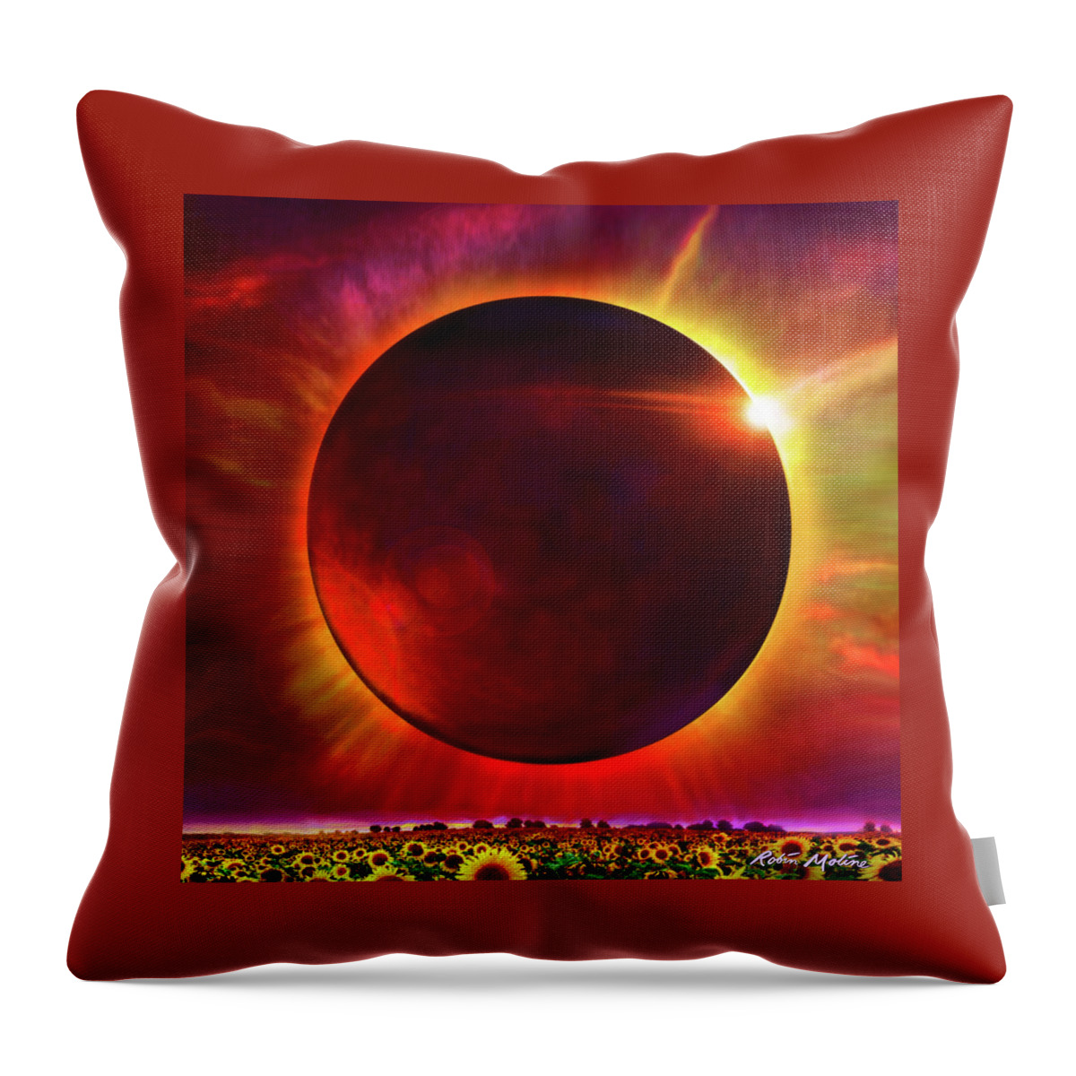 Eclipse Throw Pillow featuring the digital art Eclipse of the Sunflower by Robin Moline