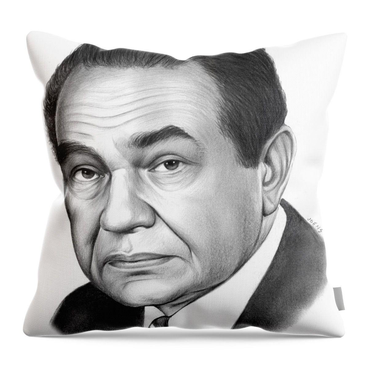Celebrities Throw Pillow featuring the drawing Edward G. Robinson by Greg Joens