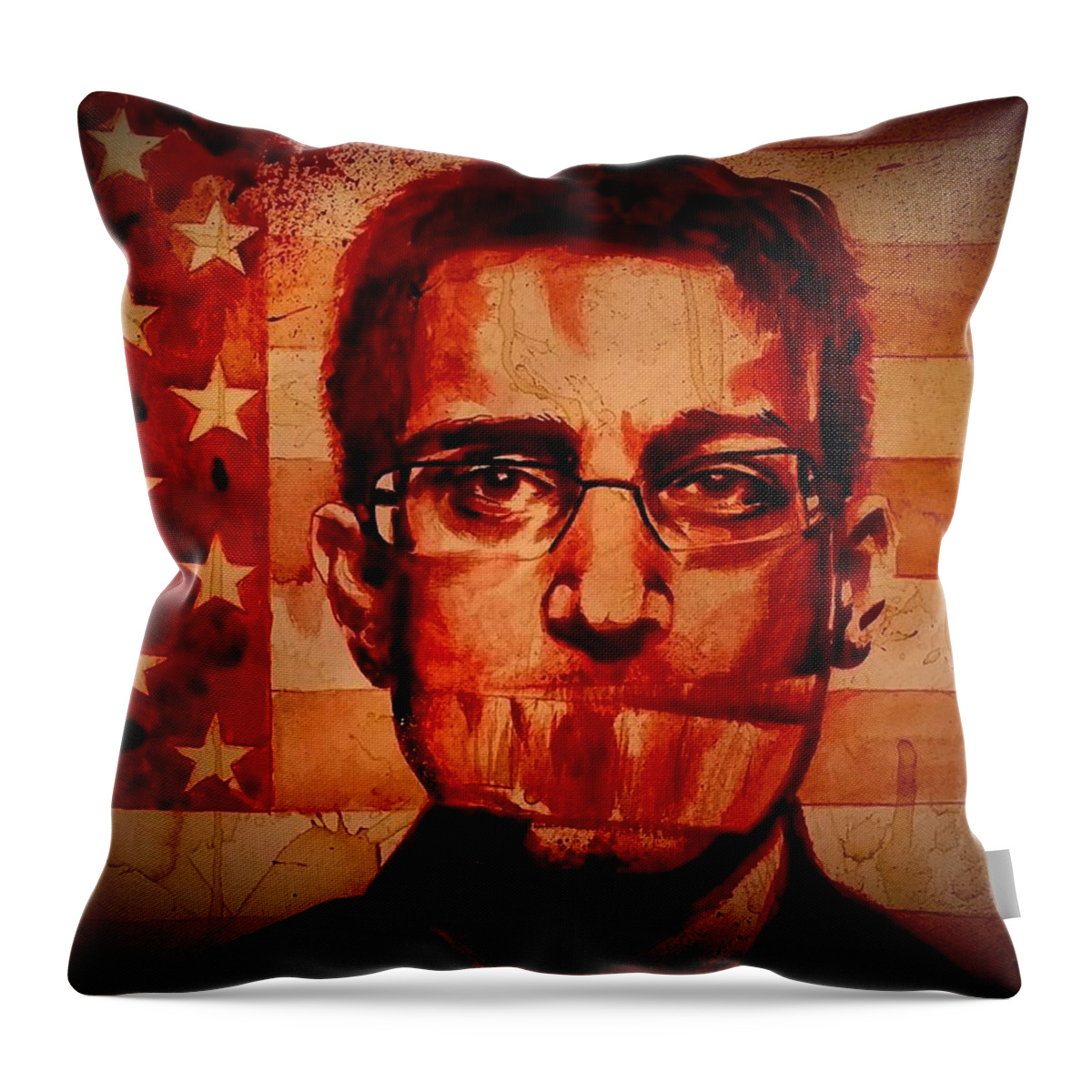 Ryan Almighty Throw Pillow featuring the painting EDWARD SNOWDEN portrait fresh blood by Ryan Almighty