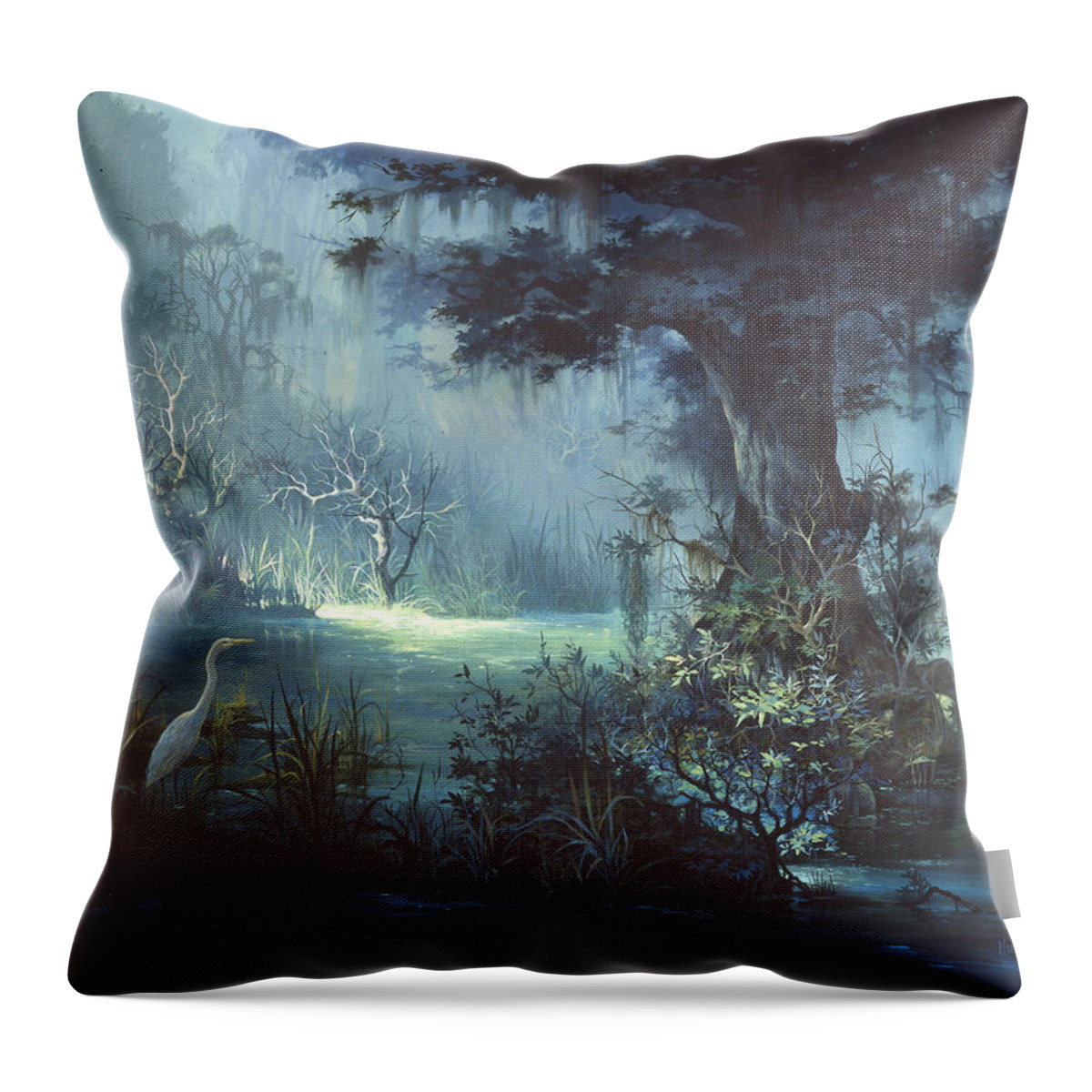 Egret Throw Pillow featuring the painting Egret in the Shadows by Michael Humphries