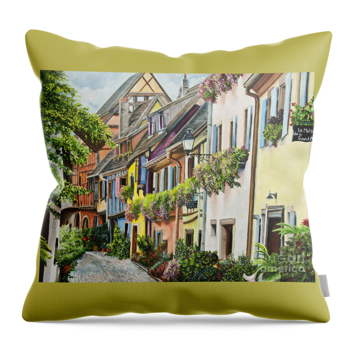 Eguisheim Throw Pillow featuring the painting Eguisheim In Bloom by Charlotte Blanchard