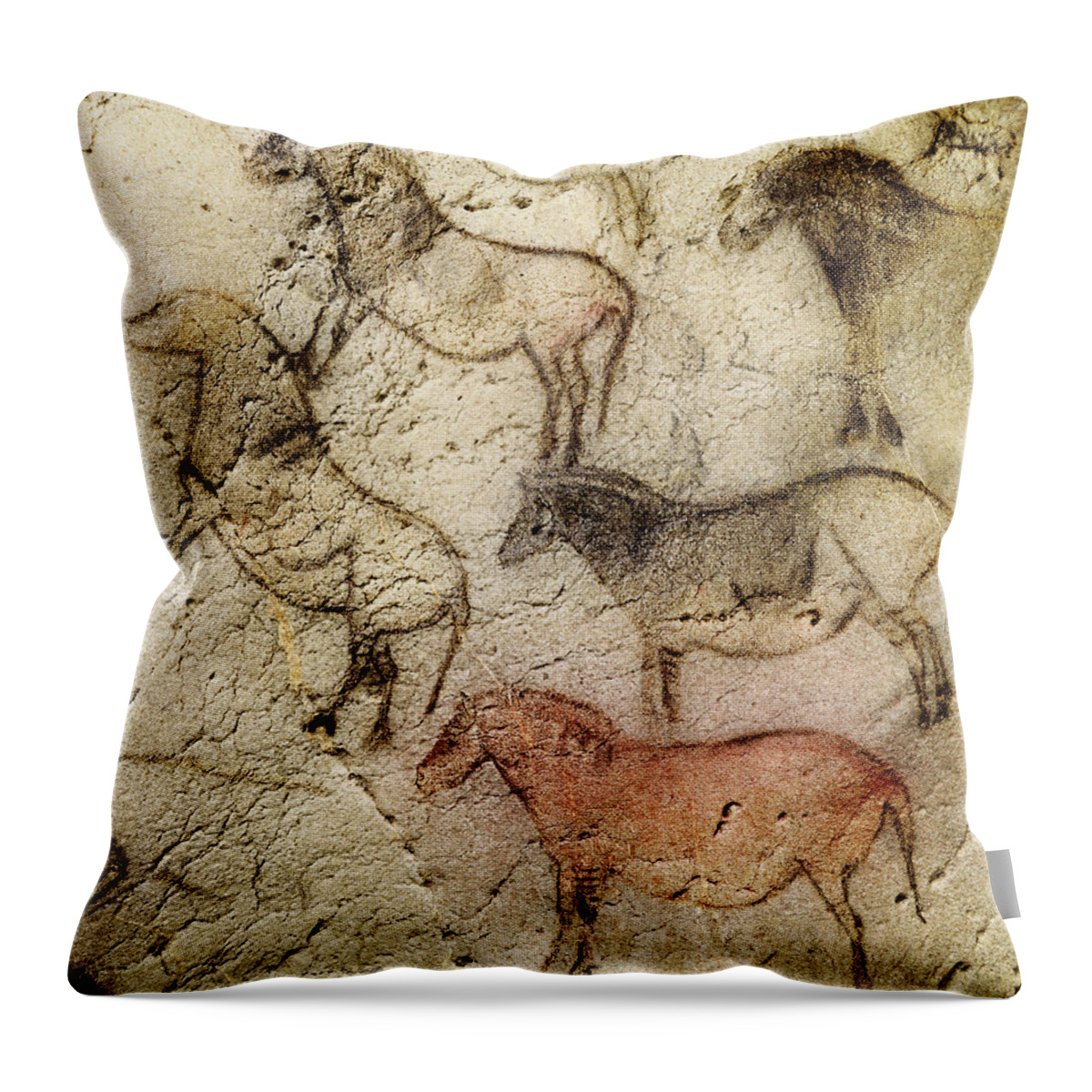 Ekain Horse Throw Pillow featuring the painting Ekain Cave Horses by Weston Westmoreland