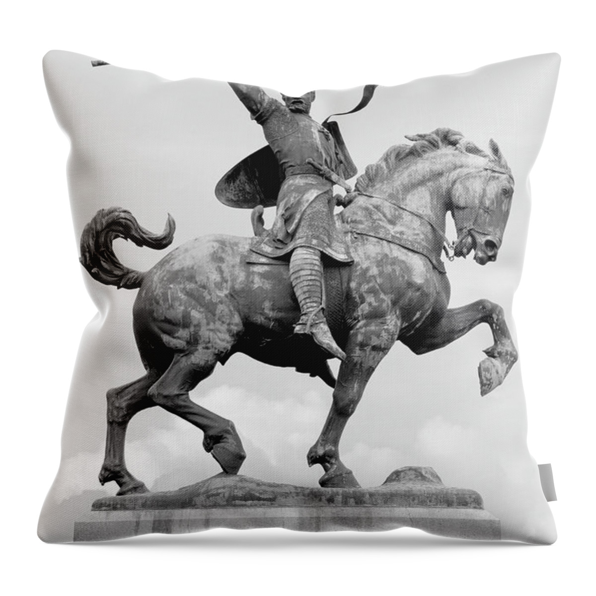 El Cid Throw Pillow featuring the photograph El Cid Campeador Statue Palace of the Legion of Honor San Francisco California 2 by Kathy Anselmo