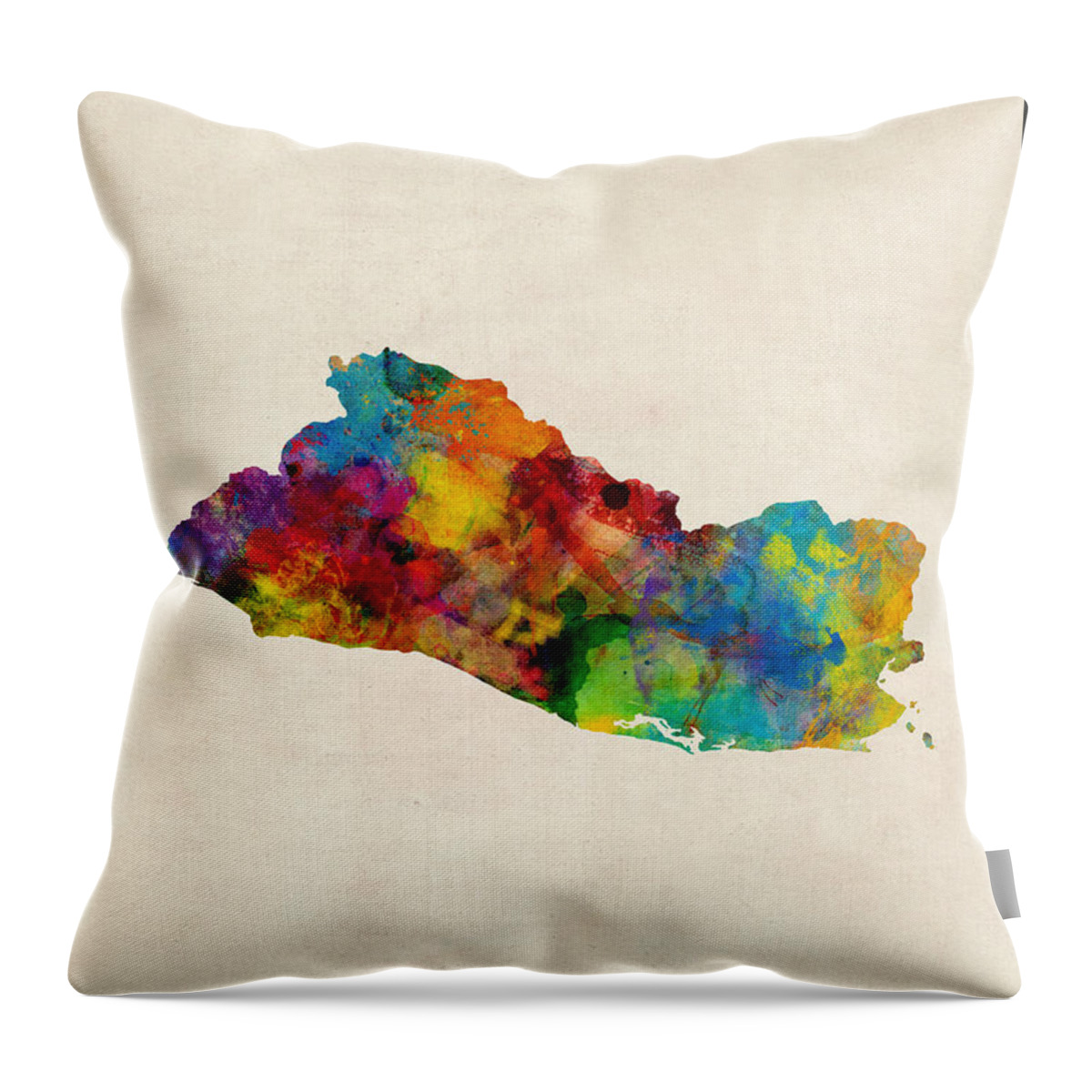Map Art Throw Pillow featuring the digital art El Salvador Watercolor Map by Michael Tompsett