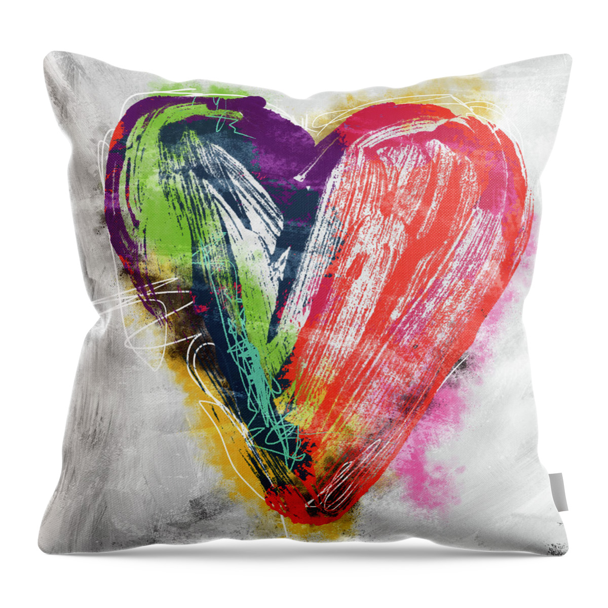 Heart Throw Pillow featuring the mixed media Electric Love- Expressionist Art by Linda Woods by Linda Woods