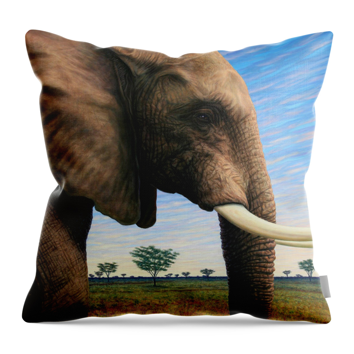 Elephant Throw Pillow featuring the painting Elephant on Safari by James W Johnson
