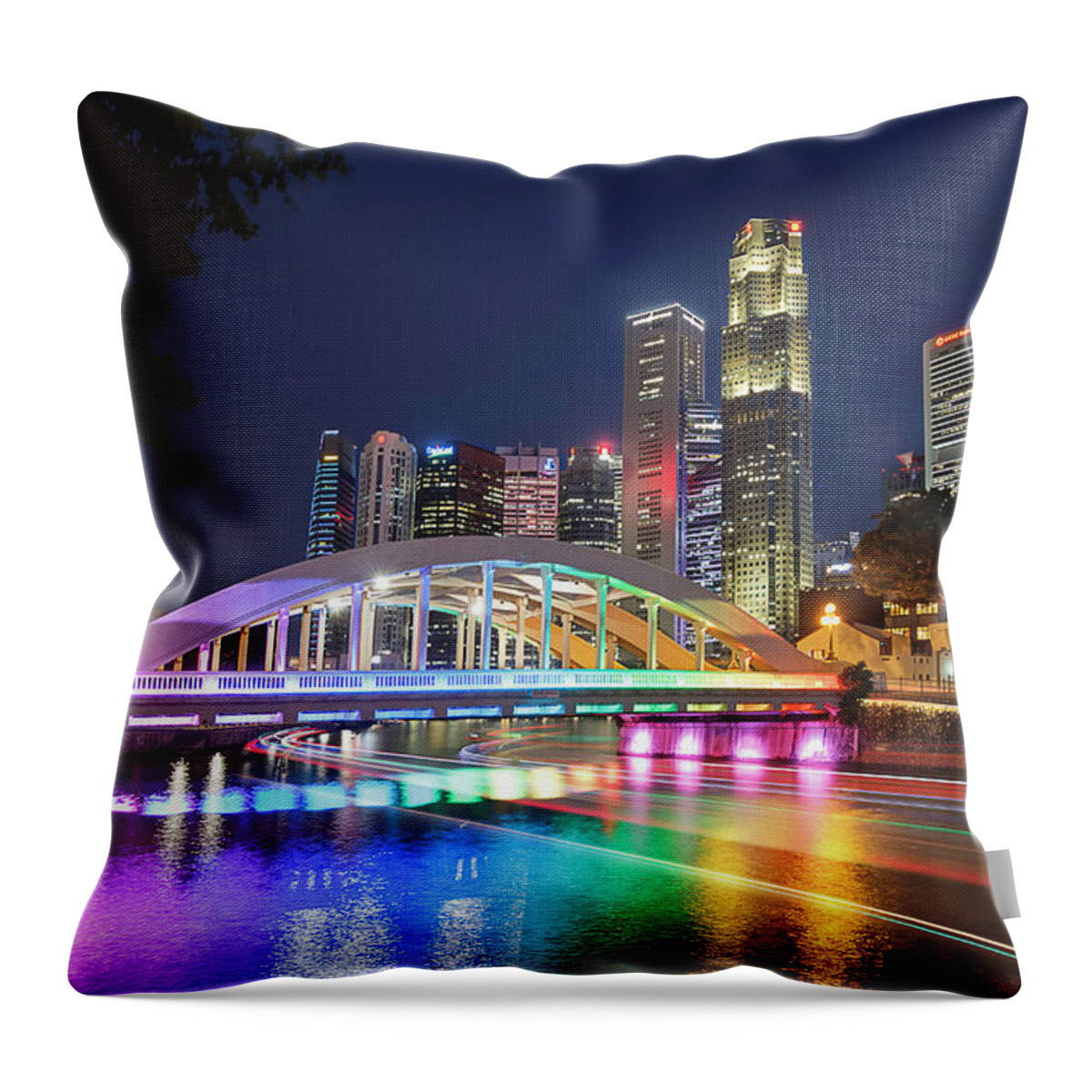 Bridge Throw Pillow featuring the photograph Elgin Bridge, Boat Quay, Singapore by Rick Deacon