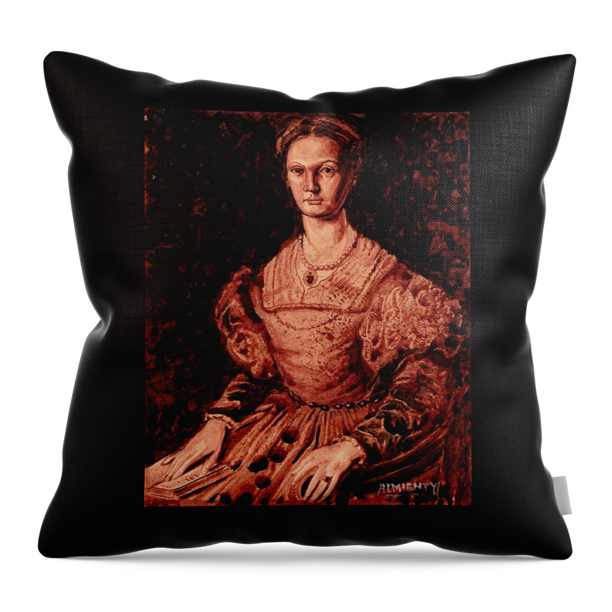 Ryan Almighty Throw Pillow featuring the painting Elizabeth Bathory -dry blood by Ryan Almighty