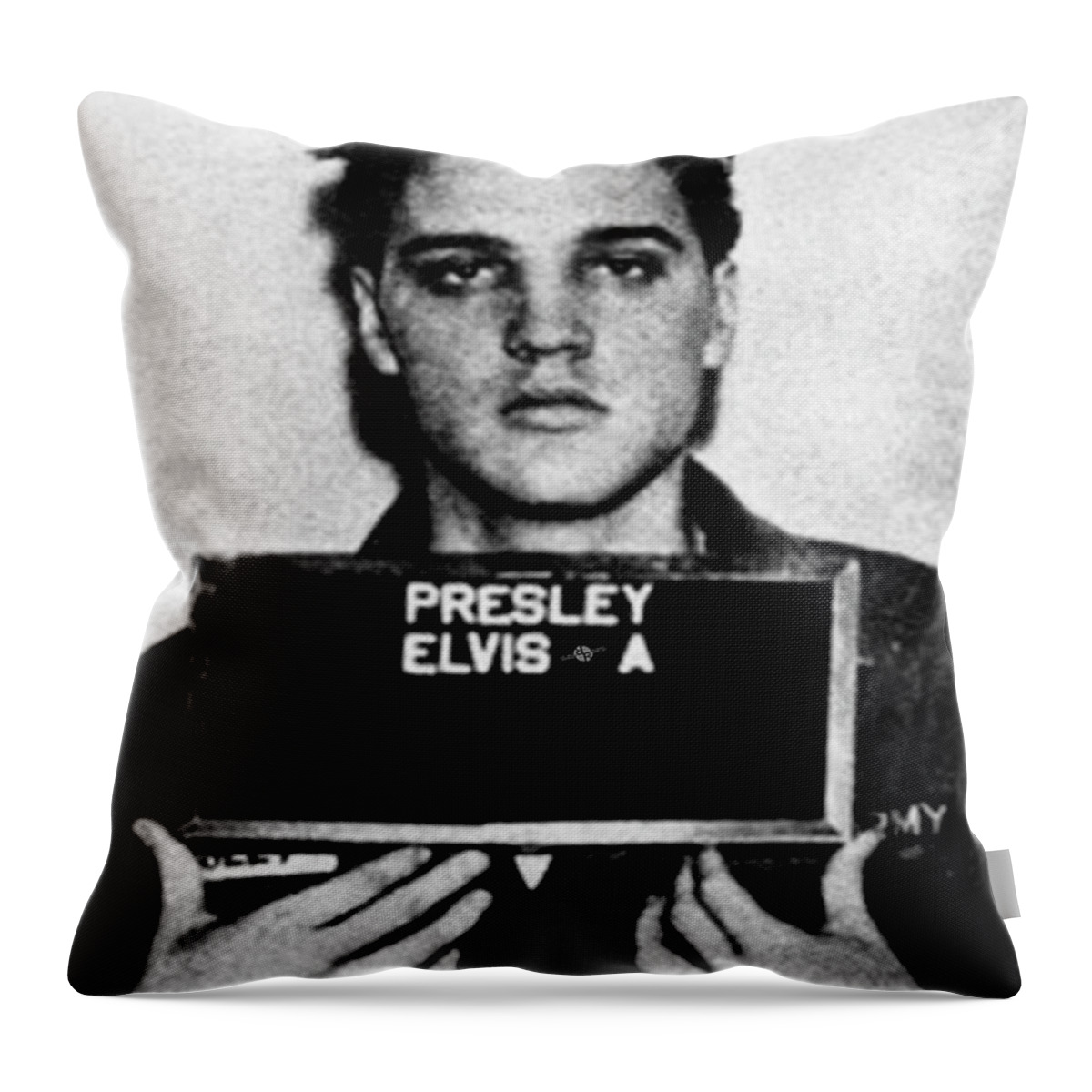 Elvis Presley Throw Pillow featuring the painting Elvis Presley Mug Shot Vertical 1 Wide 16 By 20 by Tony Rubino