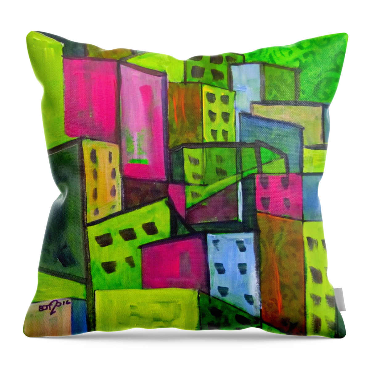 City Throw Pillow featuring the painting Emerald City by Barbara O'Toole