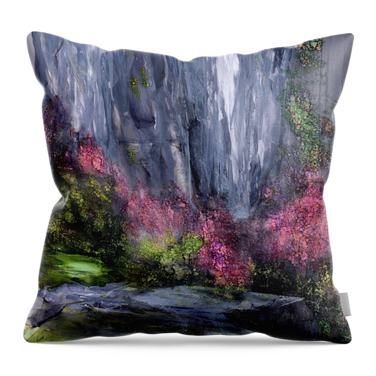 Abstract Landscape Throw Pillow featuring the painting Emerald Grotto by Charlene Fuhrman-Schulz