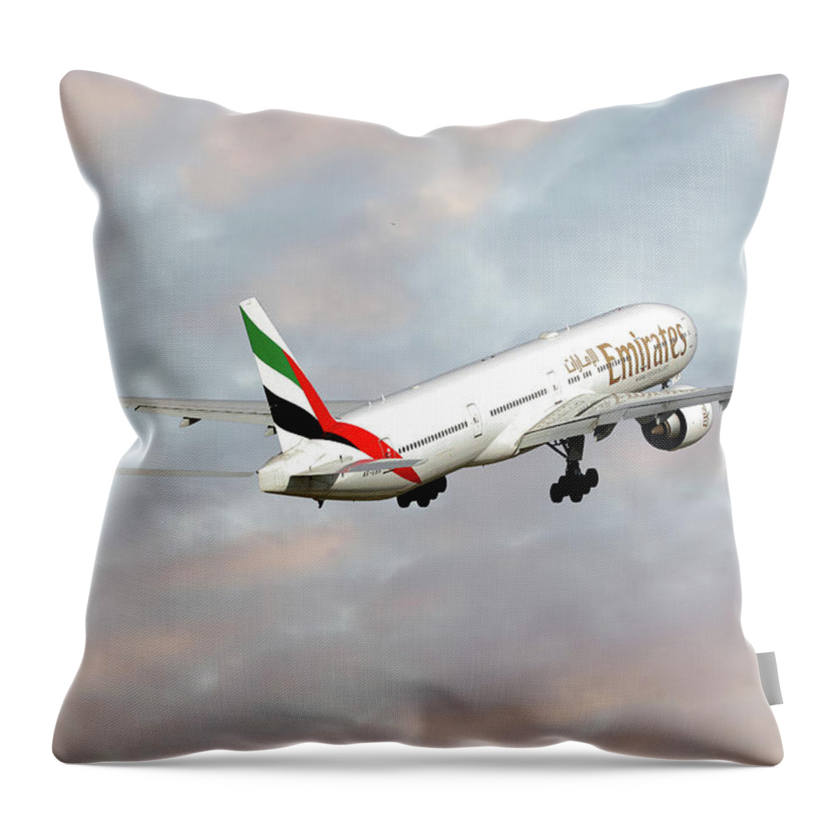 Emirates Throw Pillow featuring the photograph Emirates Boeing 777-36N by Smart Aviation
