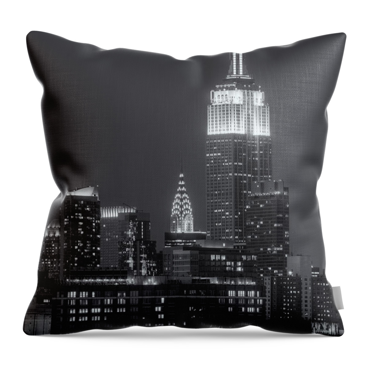 Clarence Holmes Throw Pillow featuring the photograph Empire State and Chrysler Buildings at Twilight II by Clarence Holmes