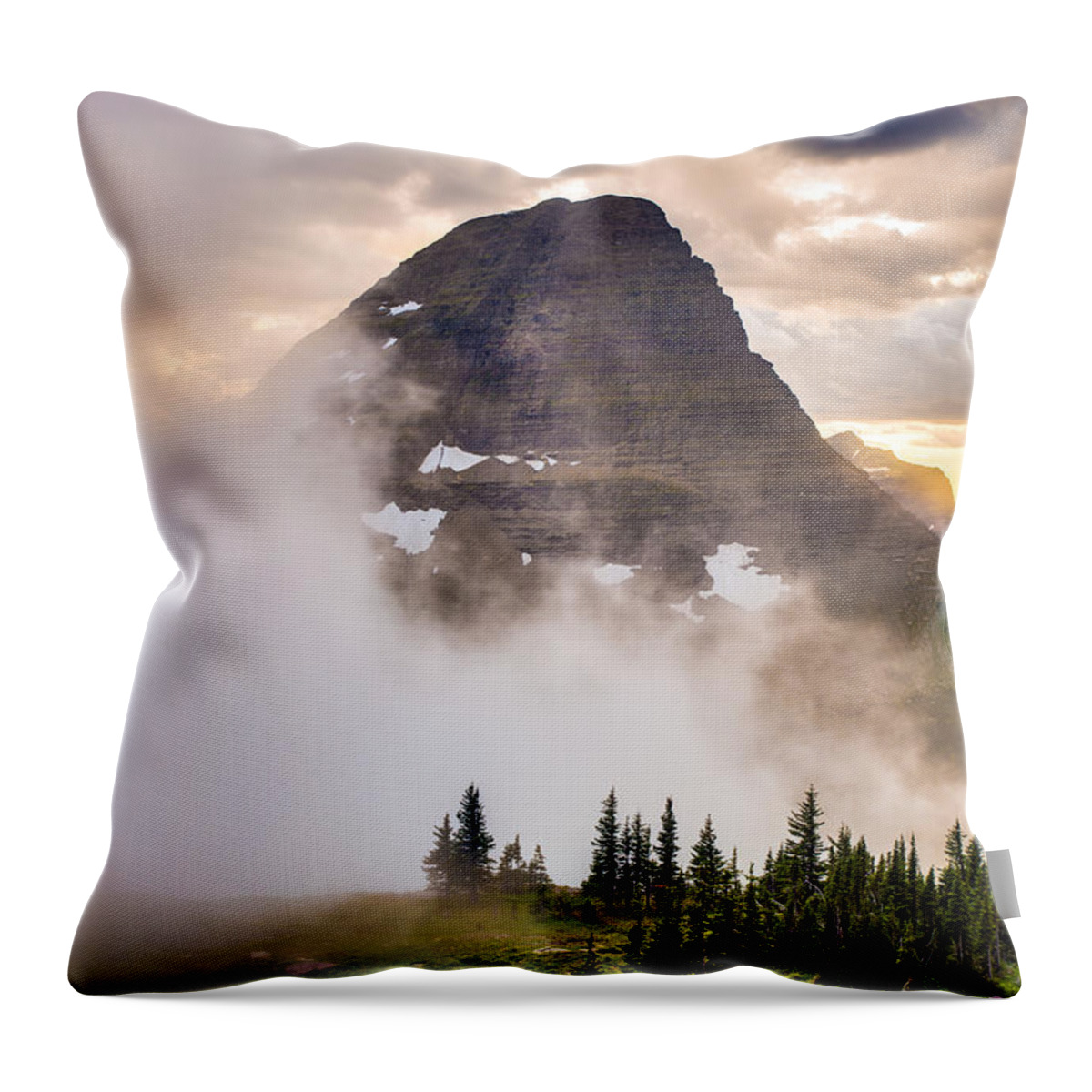 Glacier National Park Throw Pillow featuring the photograph Encroaching Fog by Adam Mateo Fierro