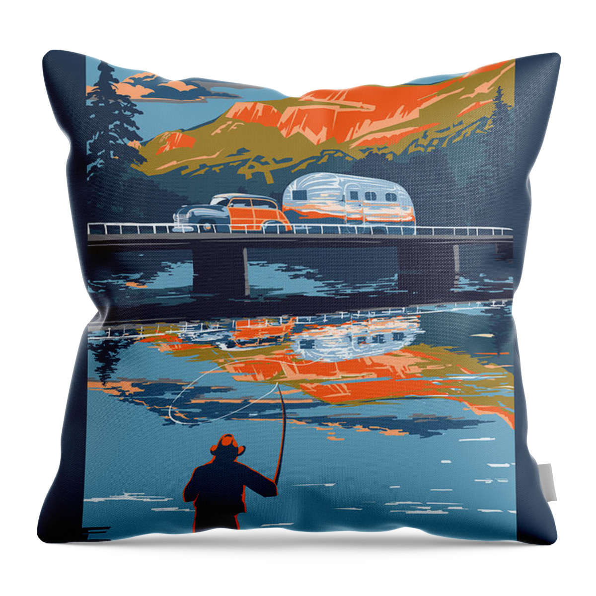 Airstream Art Throw Pillow featuring the painting Enderby Cliffs retro Airstream by Sassan Filsoof