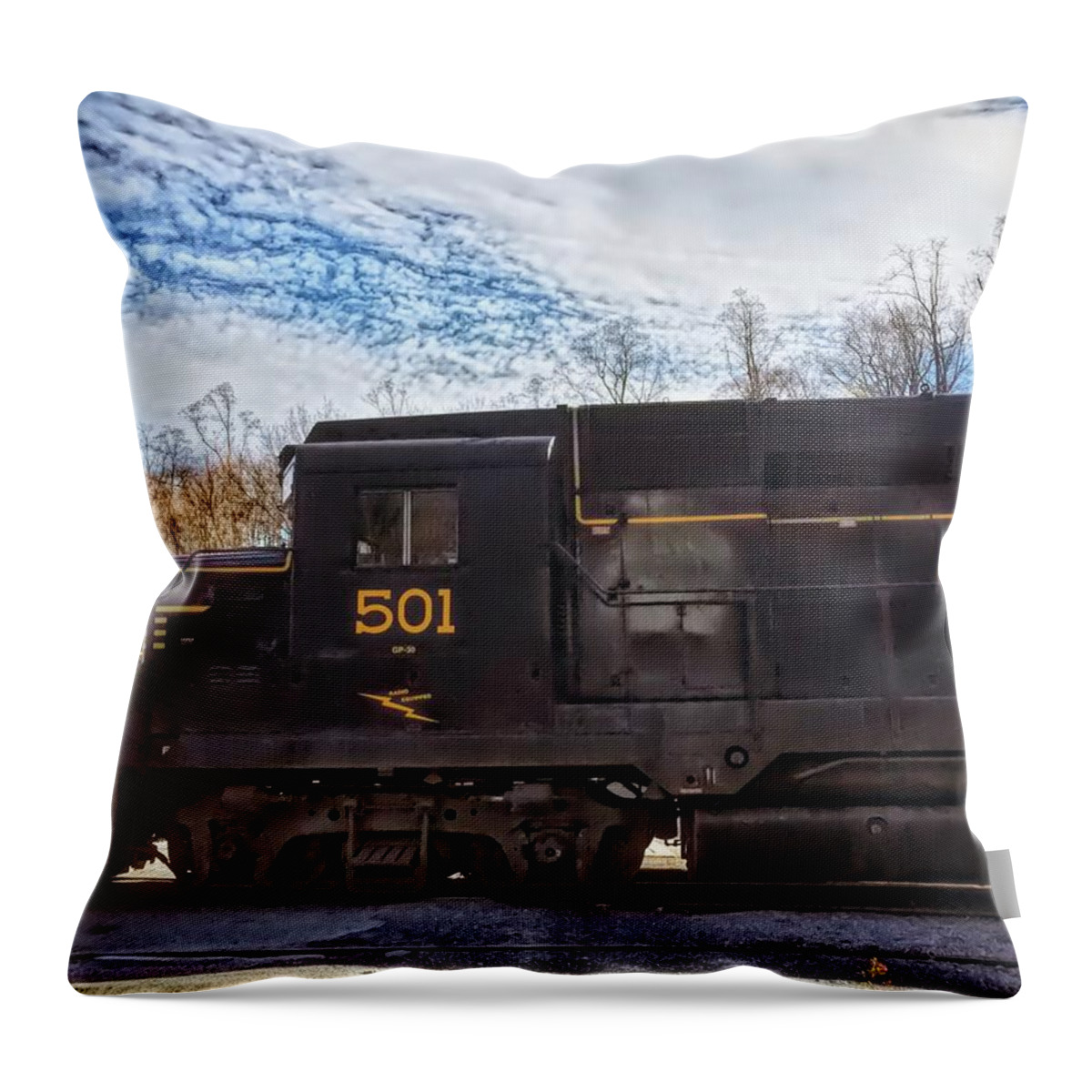 Train Throw Pillow featuring the photograph Engine 501 by Chris Montcalmo