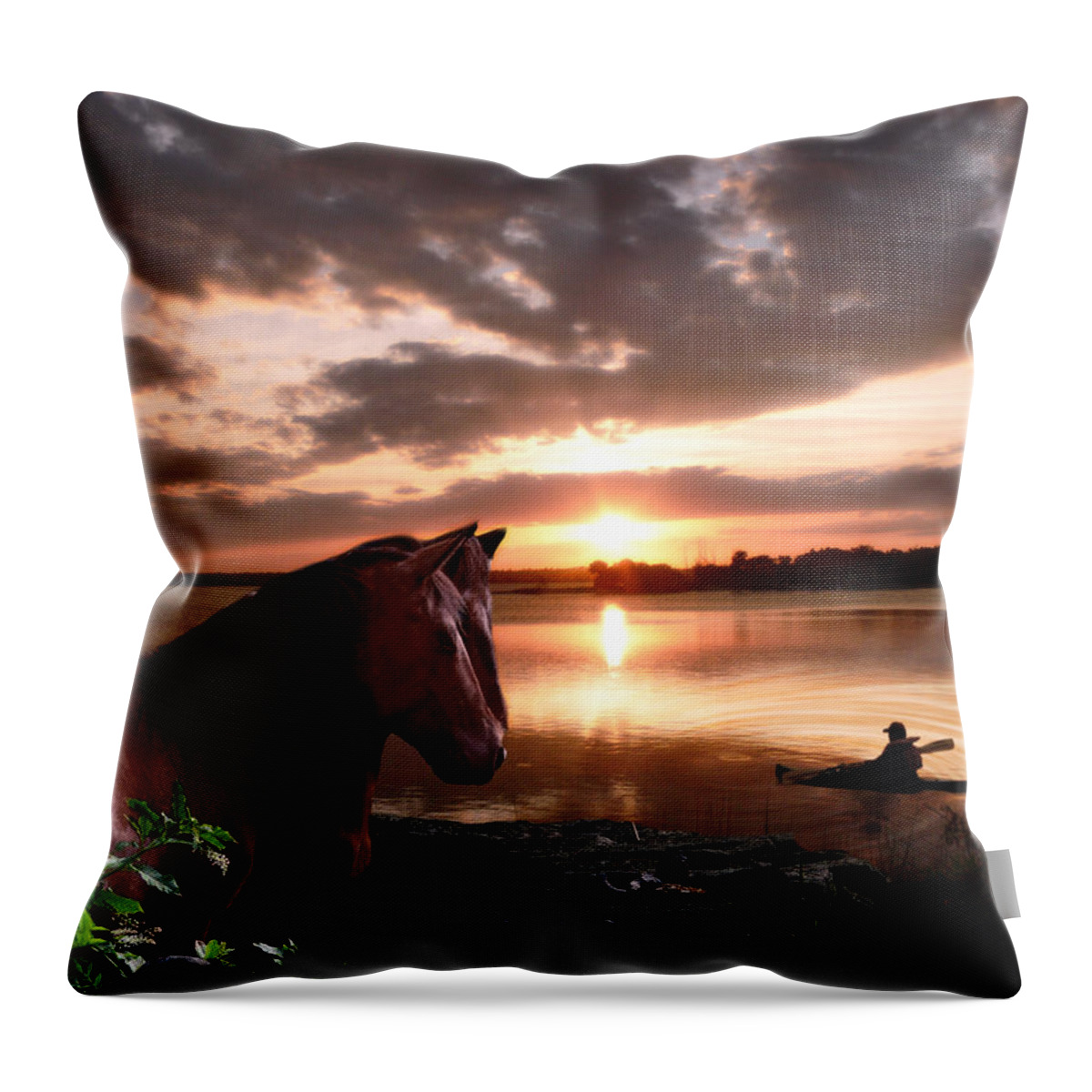 Horse Throw Pillow featuring the photograph Enjoying the Sunset by Michele A Loftus