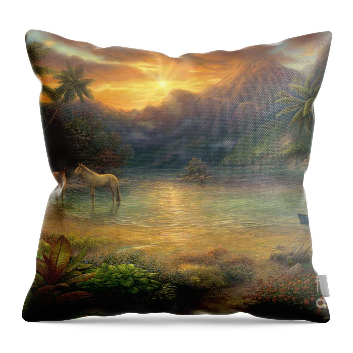 Tropical Picture Throw Pillow featuring the painting Escape to Tranquility by Chuck Pinson