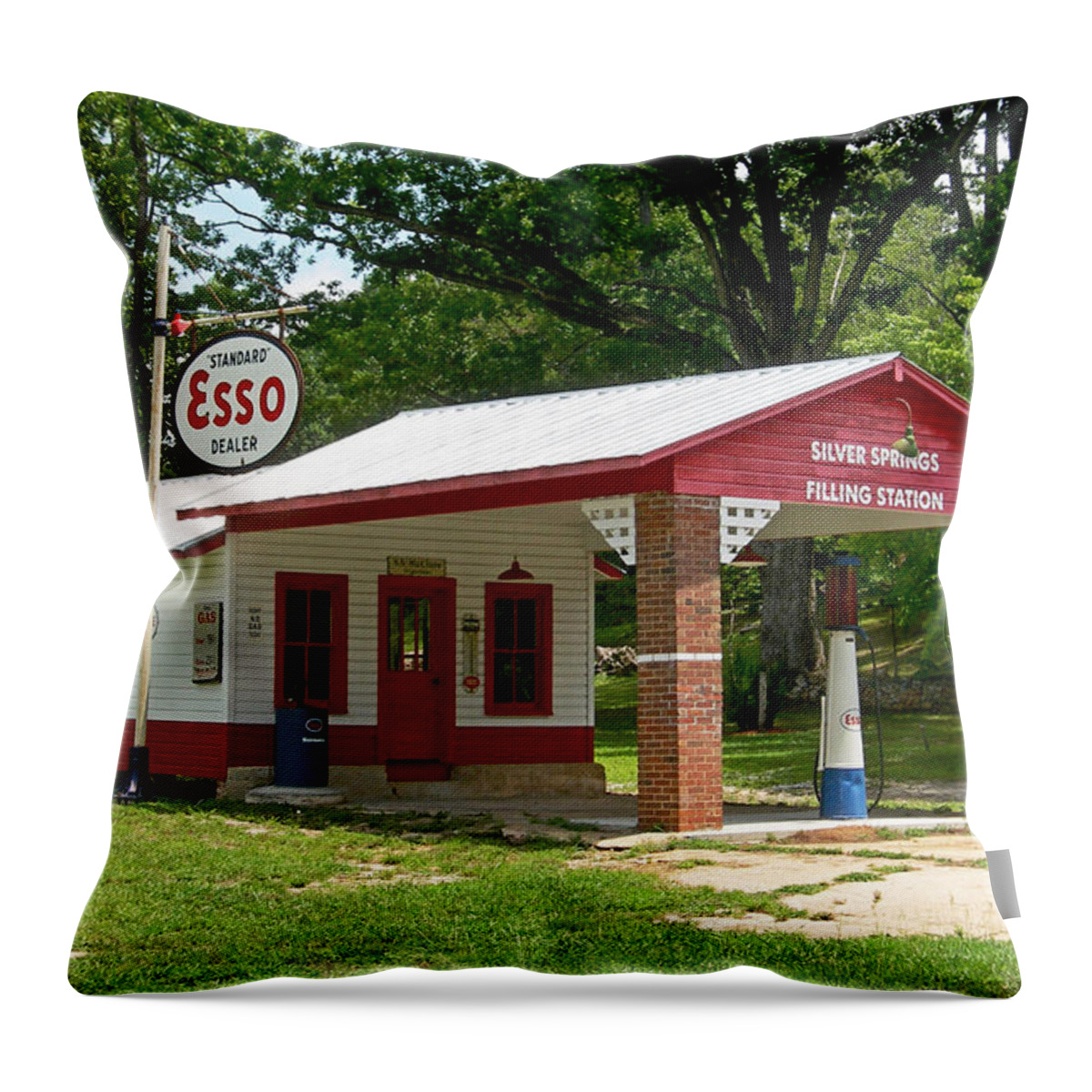 Esso Filling Station Throw Pillow featuring the photograph Esso Station by Greg Joens