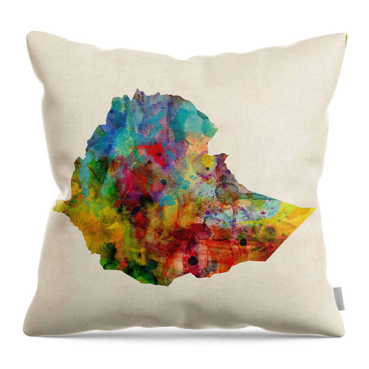Ethiopia Throw Pillow featuring the digital art Ethiopia Watercolor Map by Michael Tompsett